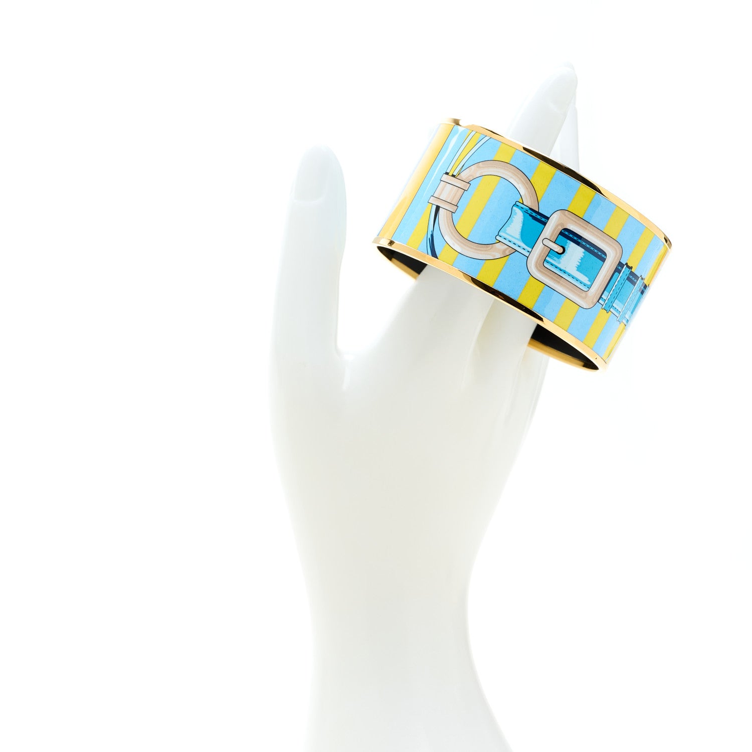 Hermes Enamel Printed Coaching Extra Wide Bracelet 62 Pollen Et Azur 2 of 7