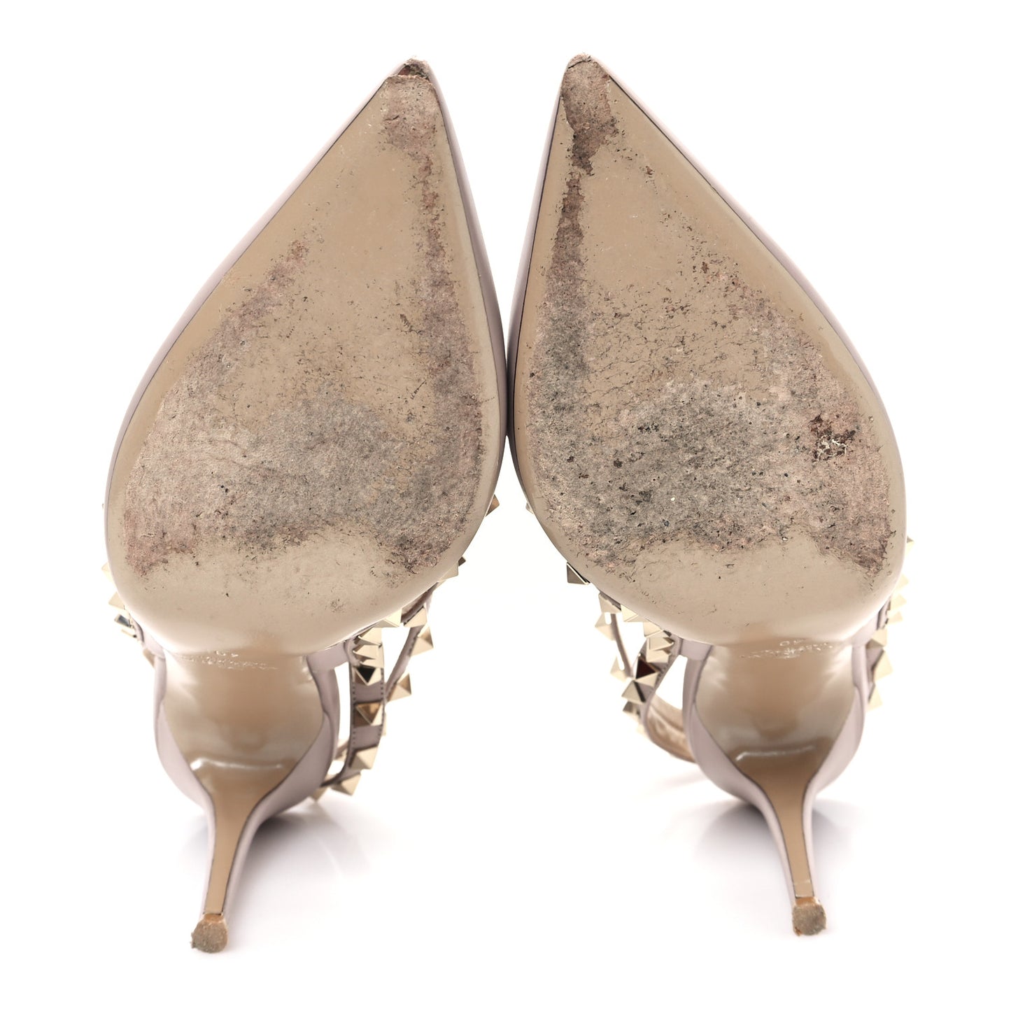 Pebbled Calfskin Rockstud Ankle Strap 100mm Pumps 40 Poudre