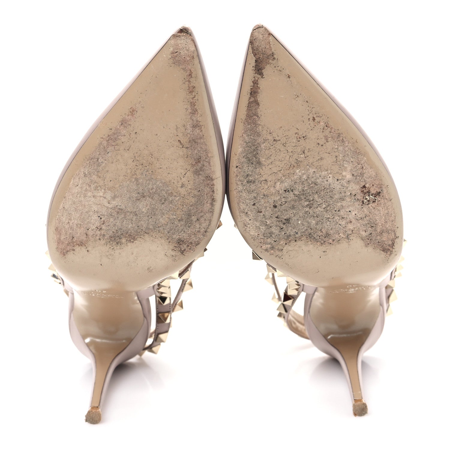 Valentino Garavani Pebbled Calfskin Rockstud Ankle Strap 100mm Pumps 40 Poudre 6 of 11