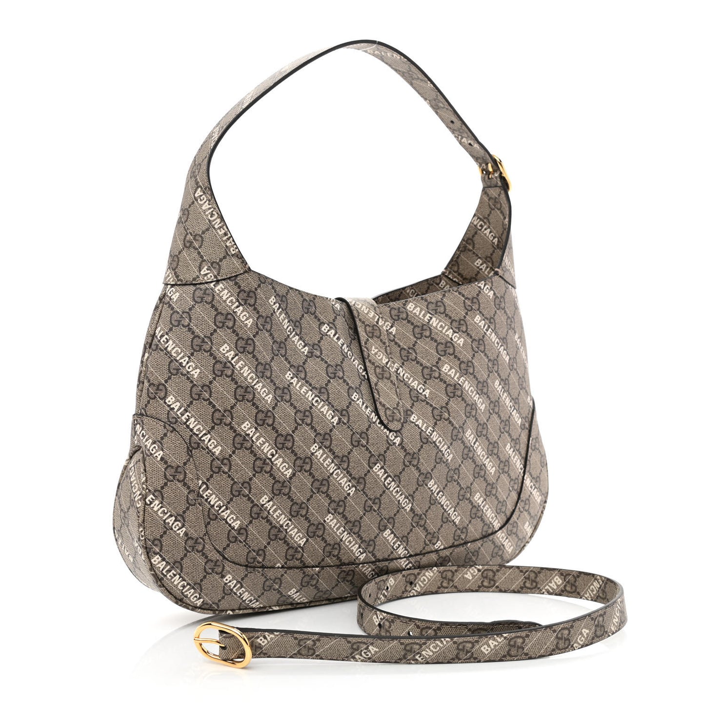 X BALENCIAGA GG Supreme Monogram Logo Print Medium Jackie 1961 Hobo Beige Ebony