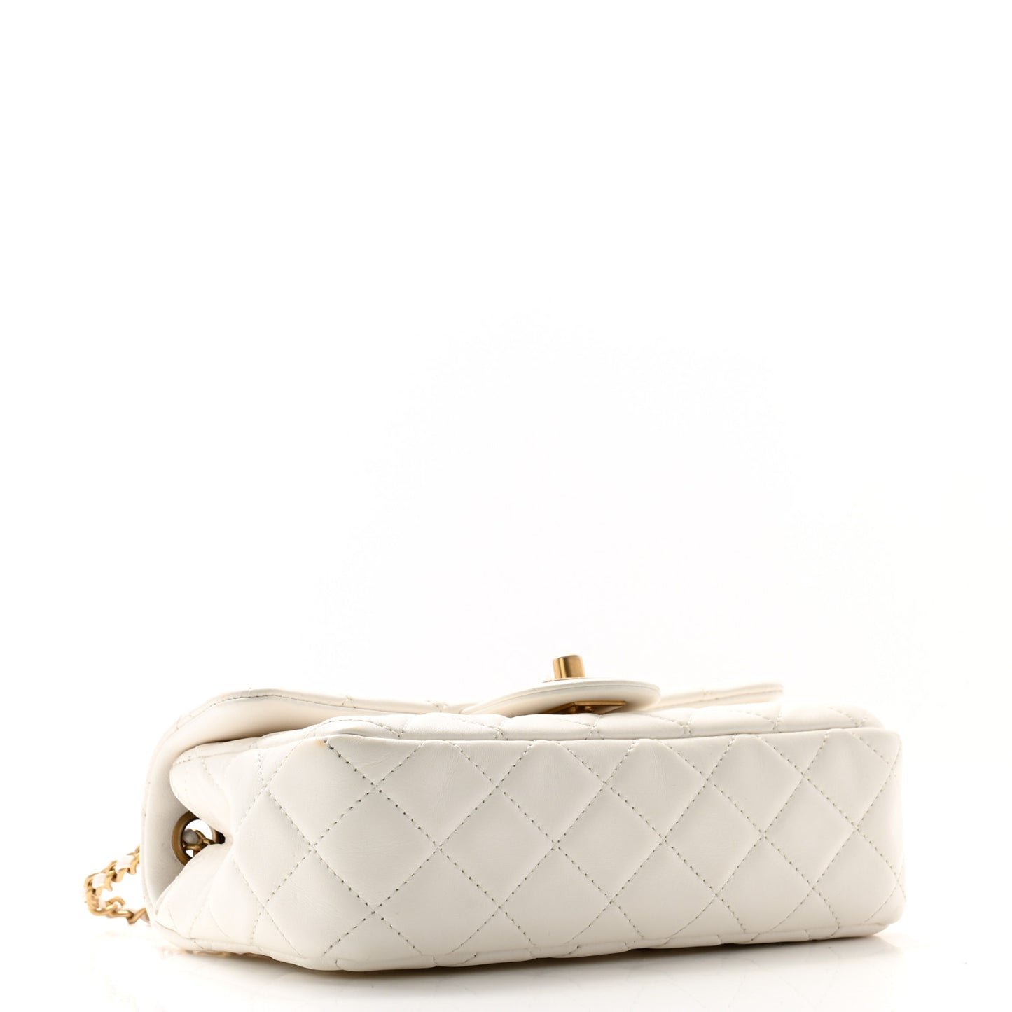 Lambskin Quilted Mini Rectangular Pearl Crush Flap White