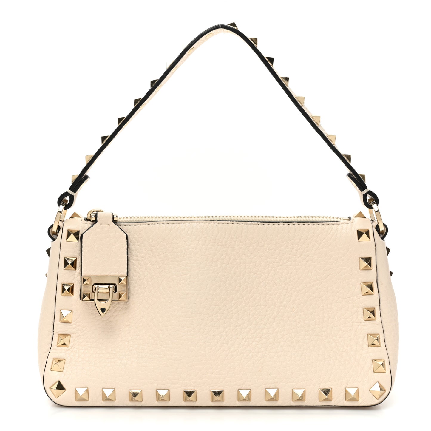 Pebbled Calfskin Small Rockstud Flip Lock Shoulder Bag Light Ivory