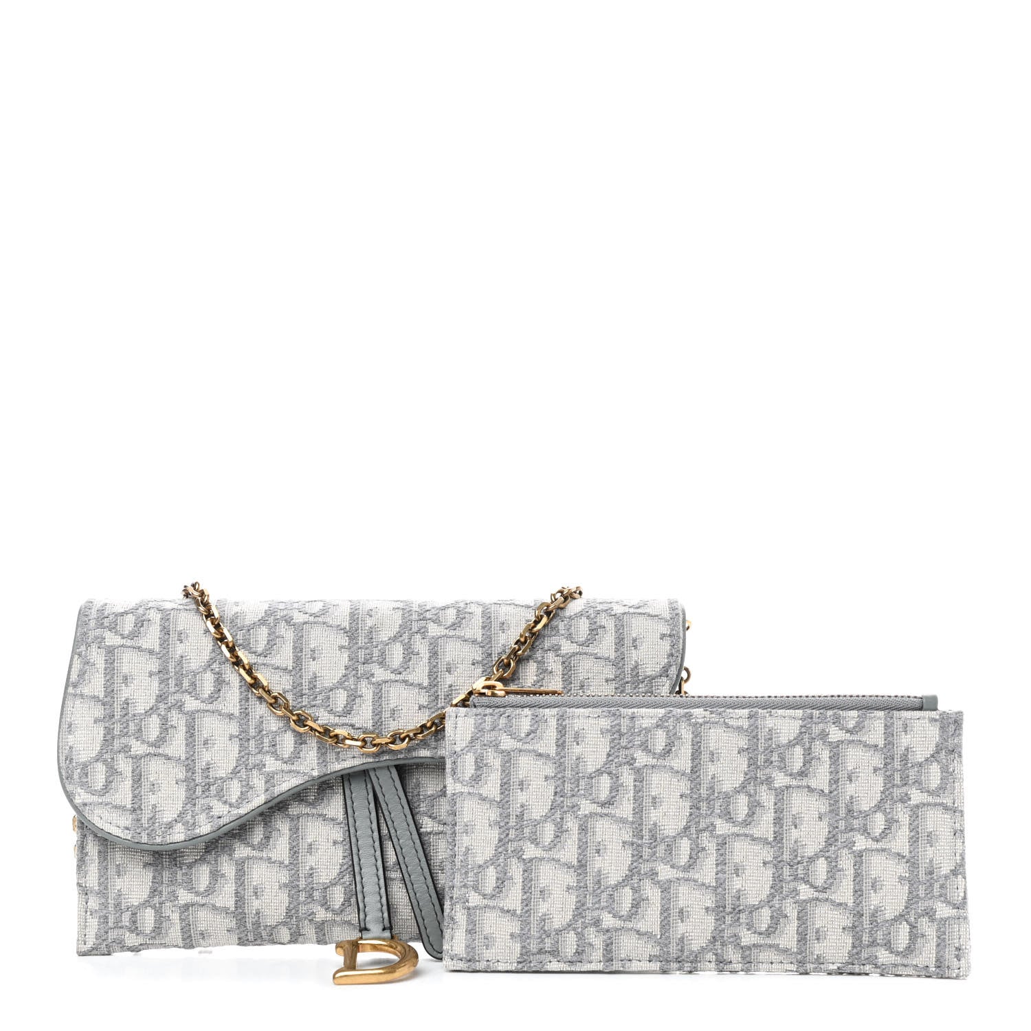 Christian Dior Oblique Saddle Chain Long Wallet Grey 876795