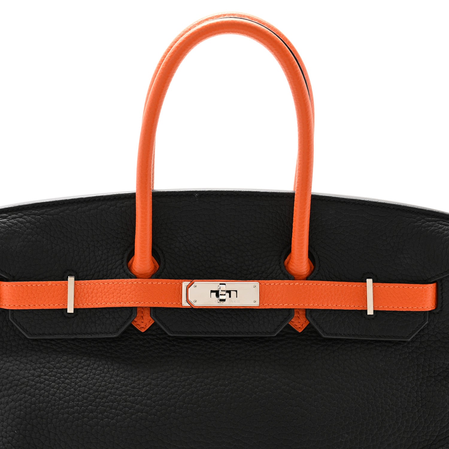 Hermes Taurillon Clemence Bi-Color Horseshoe Birkin 35 Black Orange 8 of 12