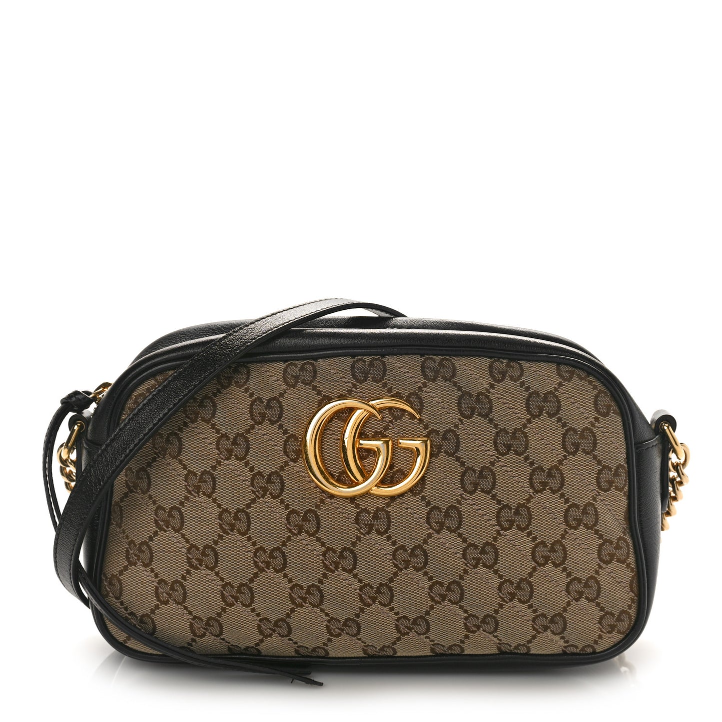 Monogram Matelasse Diagonal Small GG Marmont Chain Shoulder Bag Beige Black