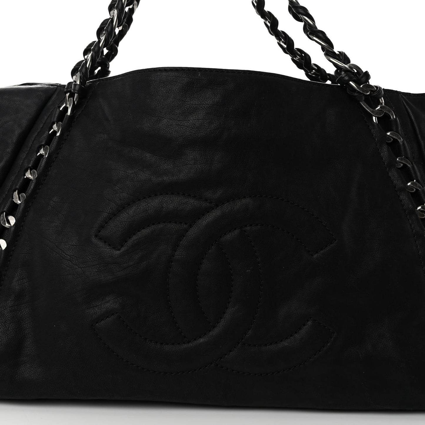 Glazed Calfskin East West Modern Chain Tote Black
