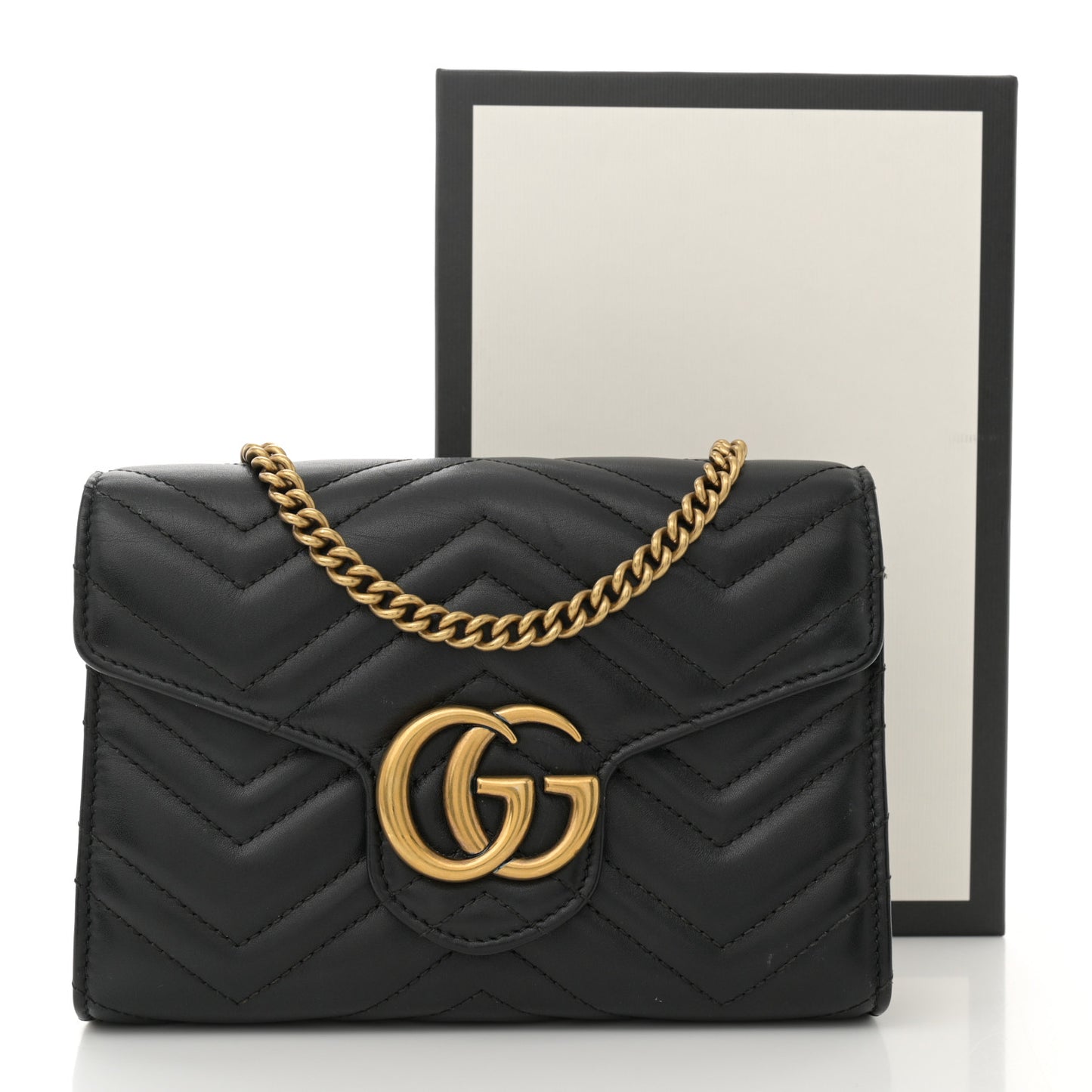 Calfskin Matelasse GG Marmont Chain Wallet Black