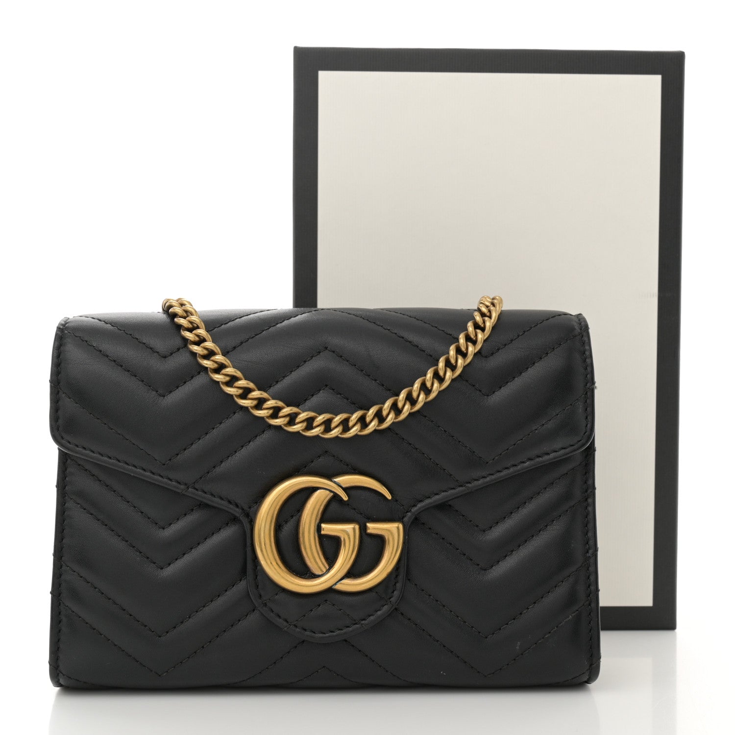 Gucci Calfskin Matelasse GG Marmont Chain Wallet Black 15 of 15
