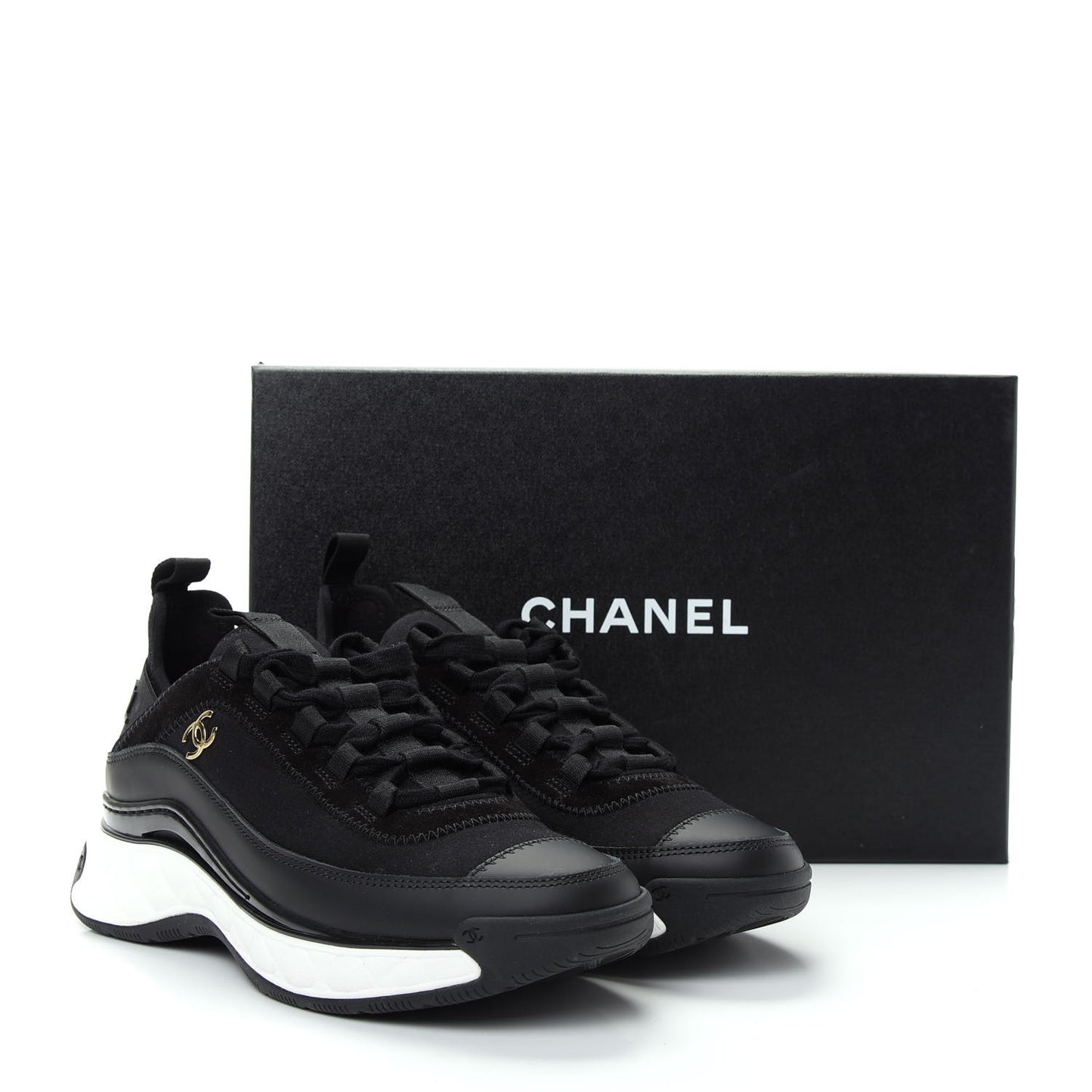 Velvet Calfskin Mixed Fibers CC Sneakers 37 Black