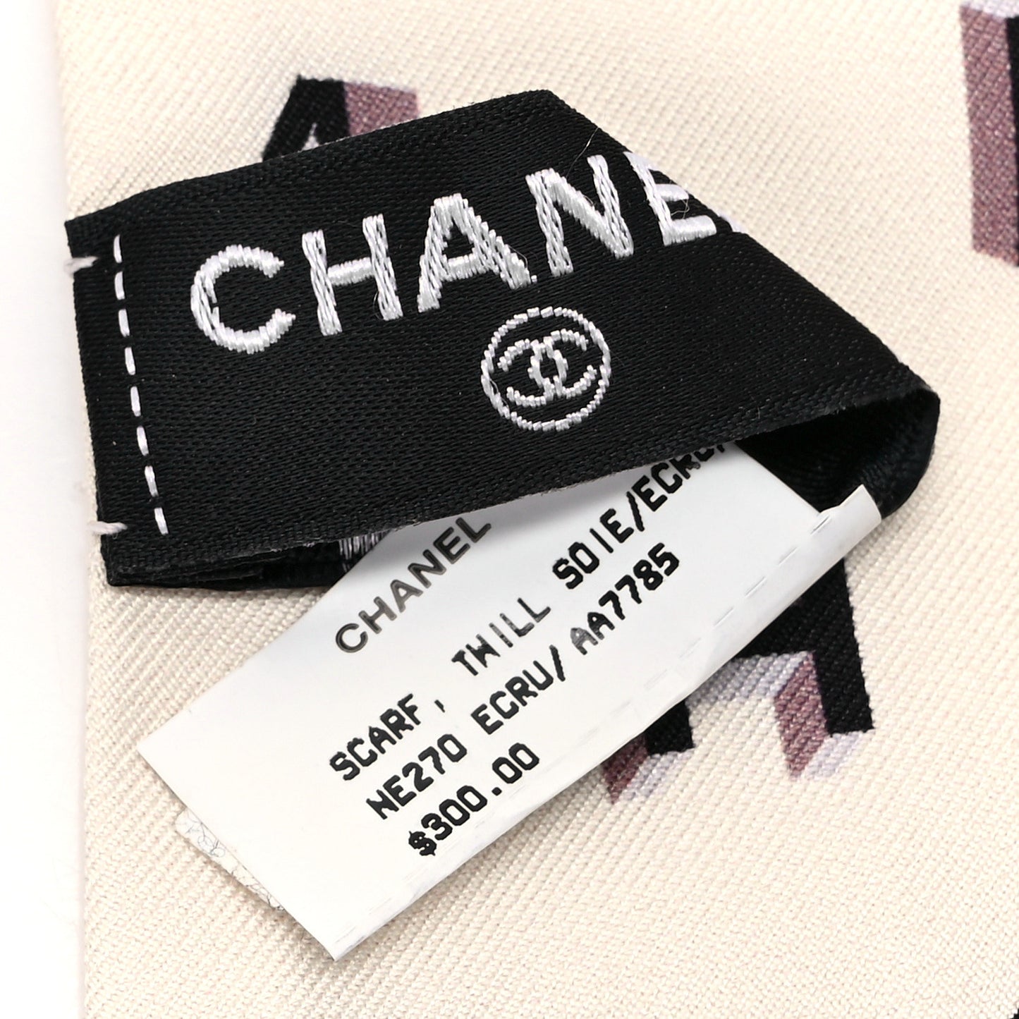 Silk Logo CC Slim Bandeau Scarf Black Ecru