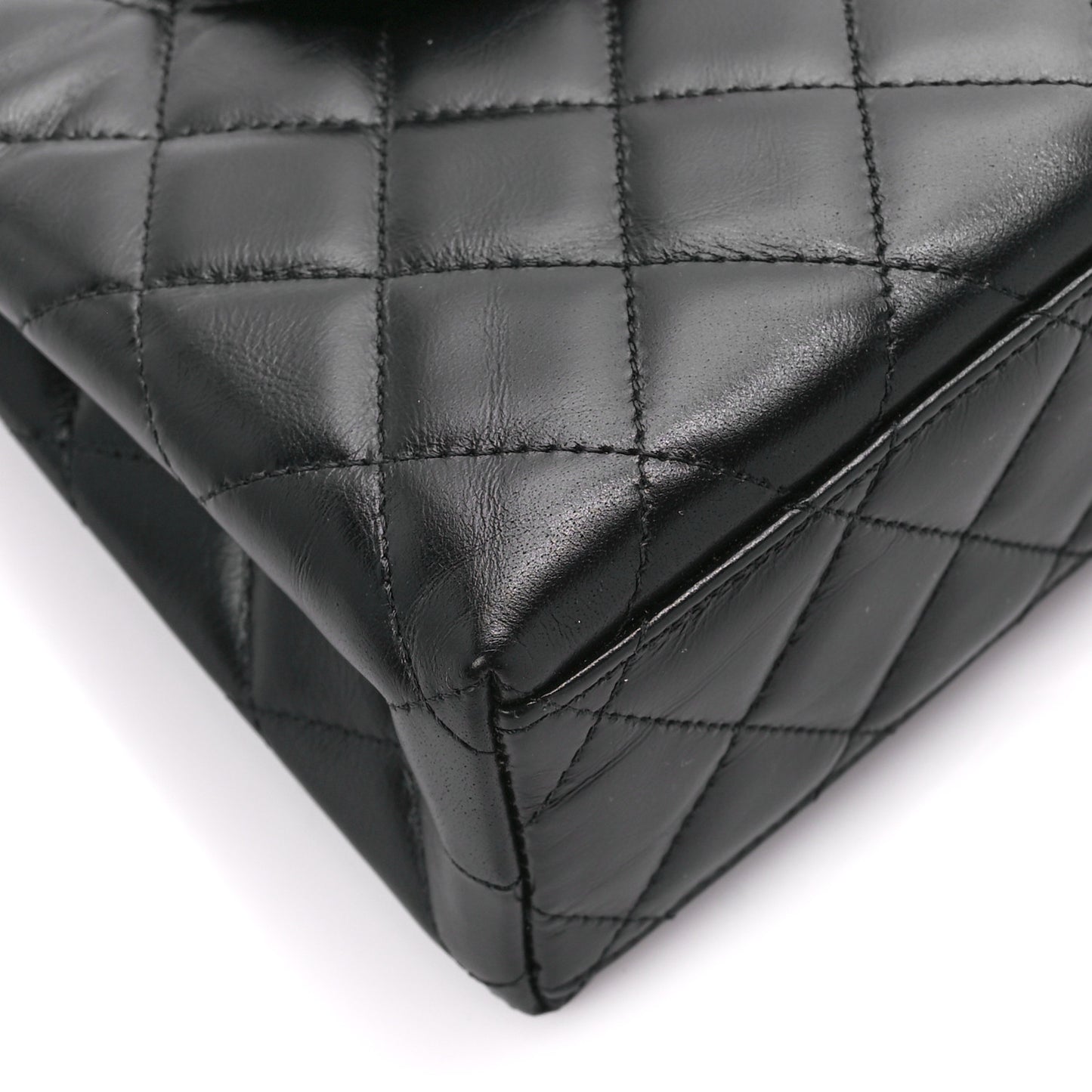 Shiny Aged Calfskin Quilted Nano Kelly Shopper Black