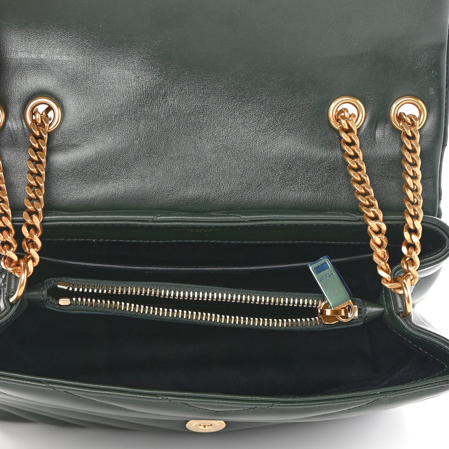 Calfskin Y Quilted Monogram Small Loulou Chain Satchel Olive