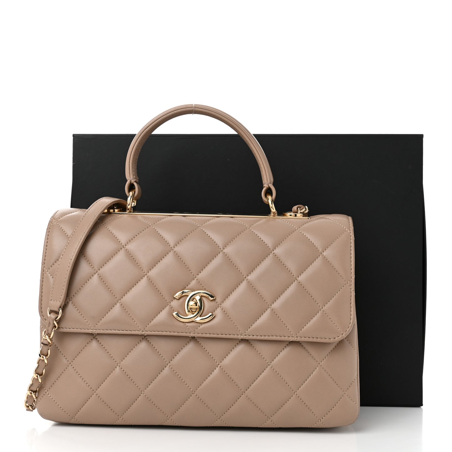 Lambskin Quilted Medium Trendy CC Flap Dual Handle Bag Beige