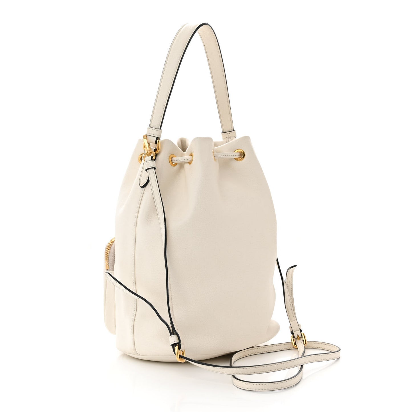 Glace Calfskin Logo Mini Bucket Crossbody Bag White
