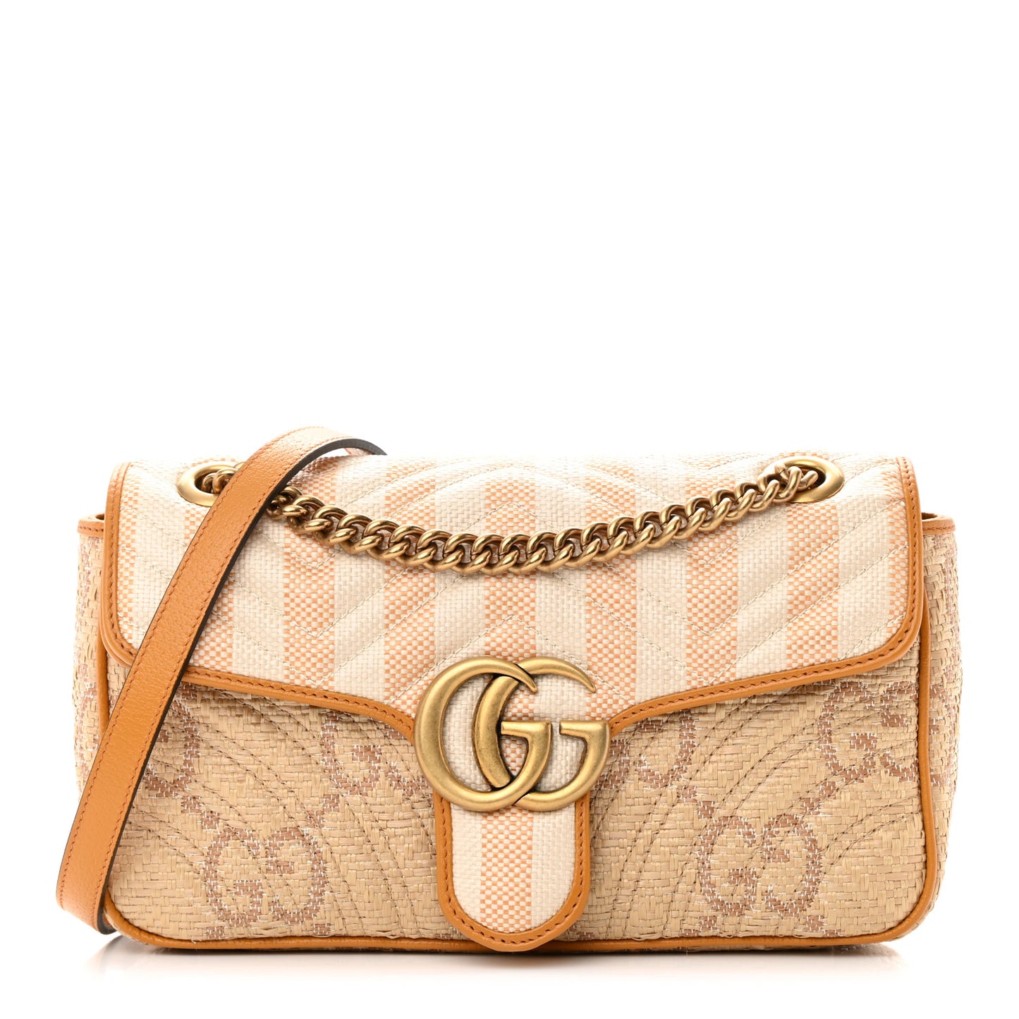 Raffia GG Monogram Matelasse Small GG Marmont Shoulder Bag Natural Beige Off White Sun Oil
