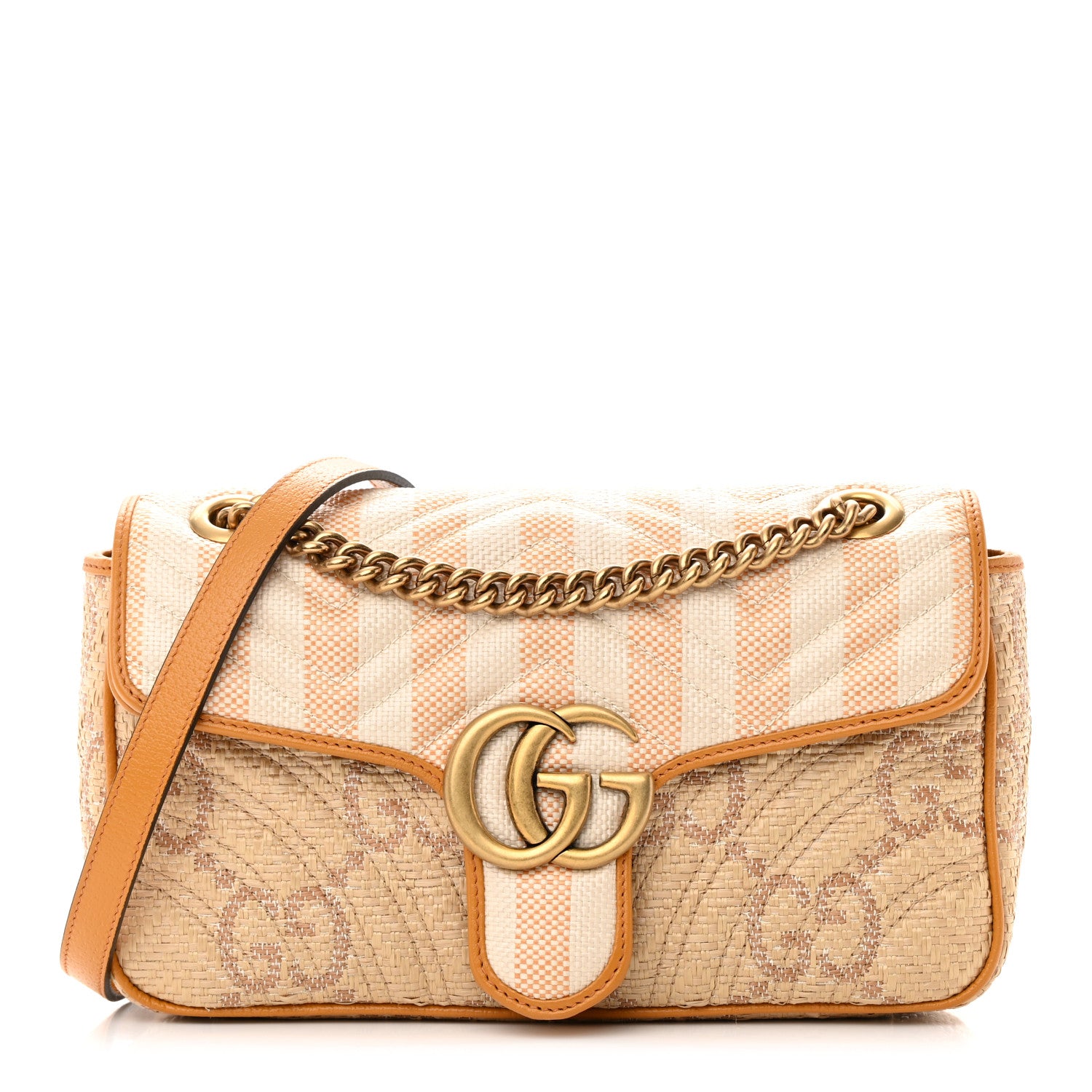 Gucci Raffia GG Monogram Matelasse Small GG Marmont Shoulder Bag Natural Beige Off White Sun Oil 1 of 12