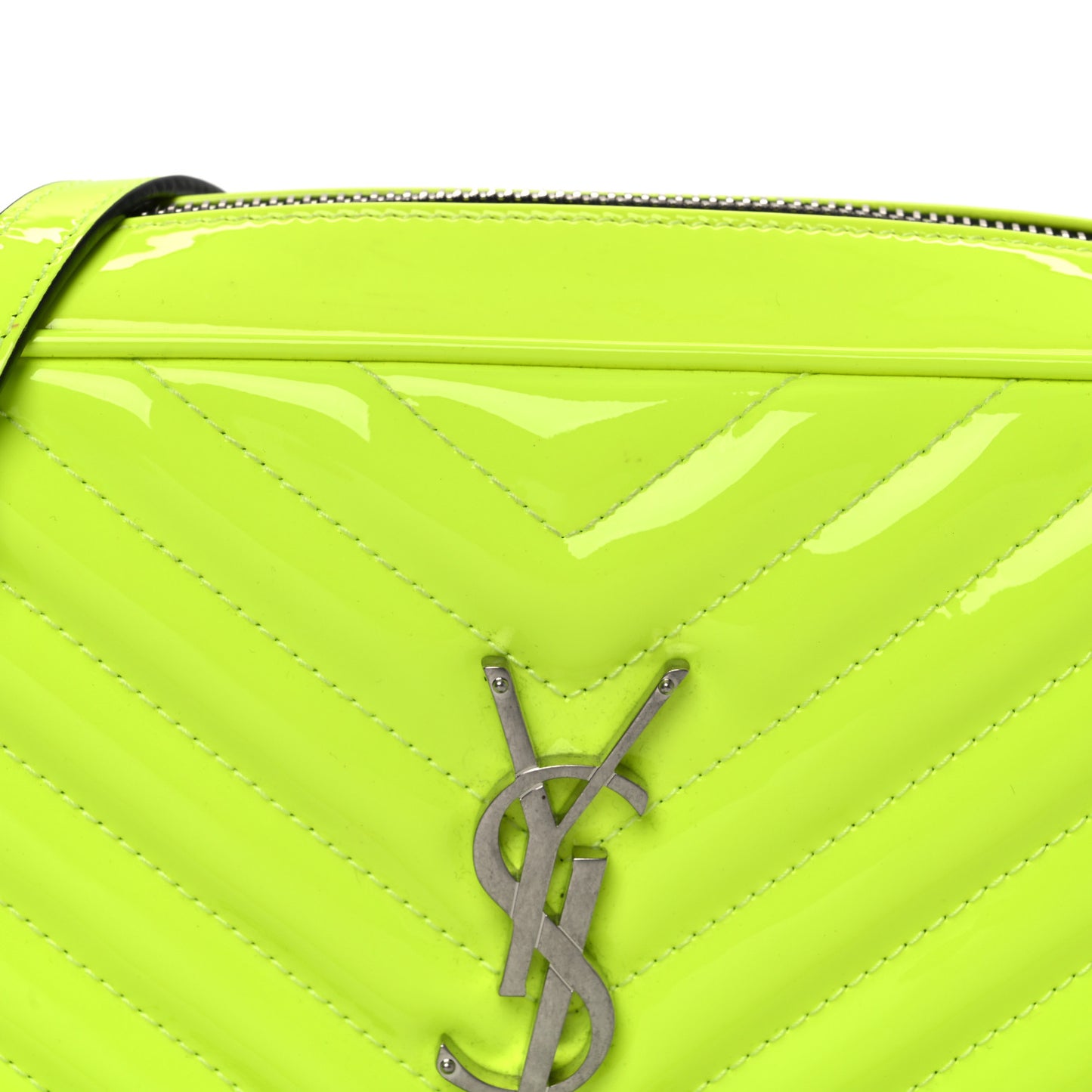 Patent Calfskin Matelasse Monogram Lou Camera Bag Neon Yellow