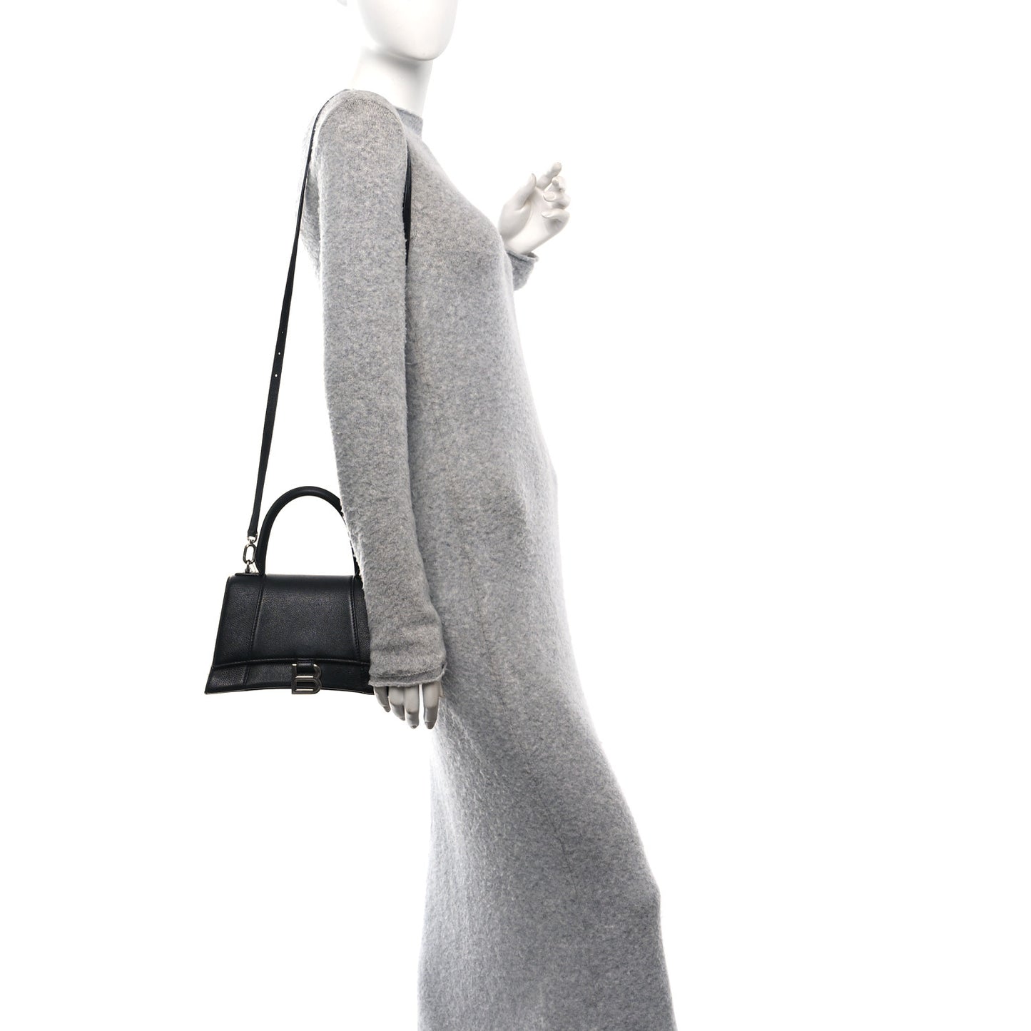 Grained Calfskin Small Hourglass Top Handle Bag Black