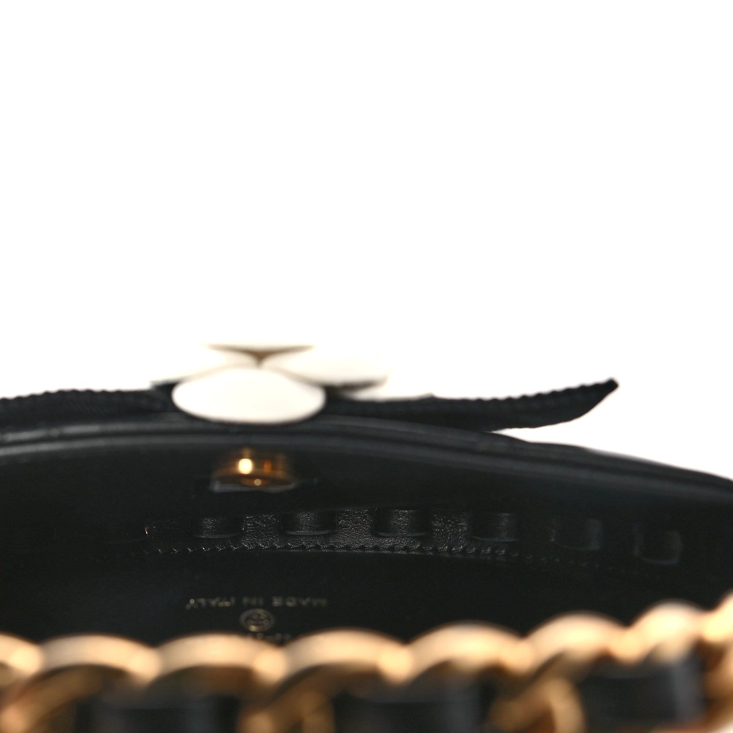Lambskin Quilted Round Camellia Mini Clutch Black
