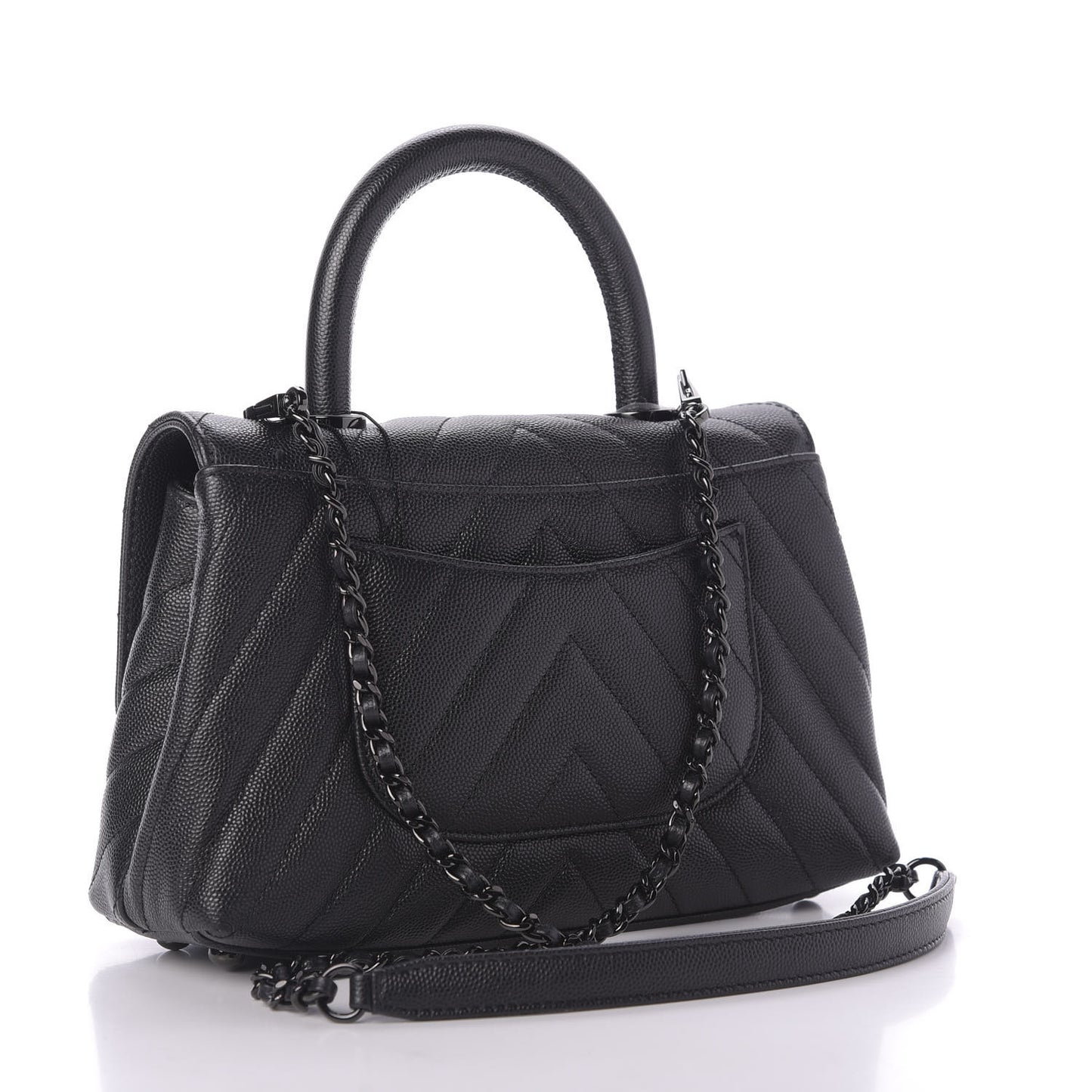 Caviar Chevron Quilted Mini Coco Handle Flap So Black