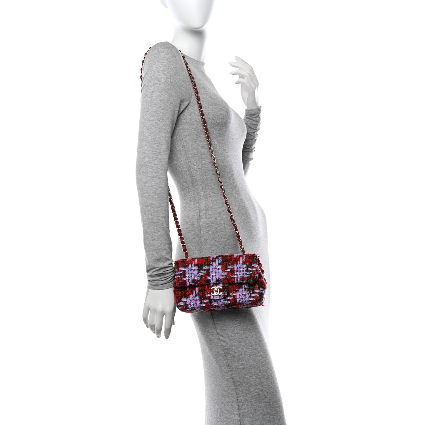 Tweed Quilted Mini Rectangular Flap Red Purple Green