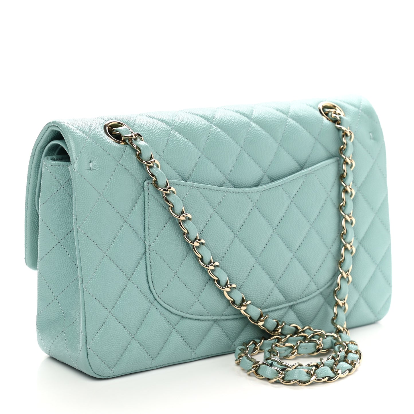 Caviar Quilted Medium Double Flap Light Blue