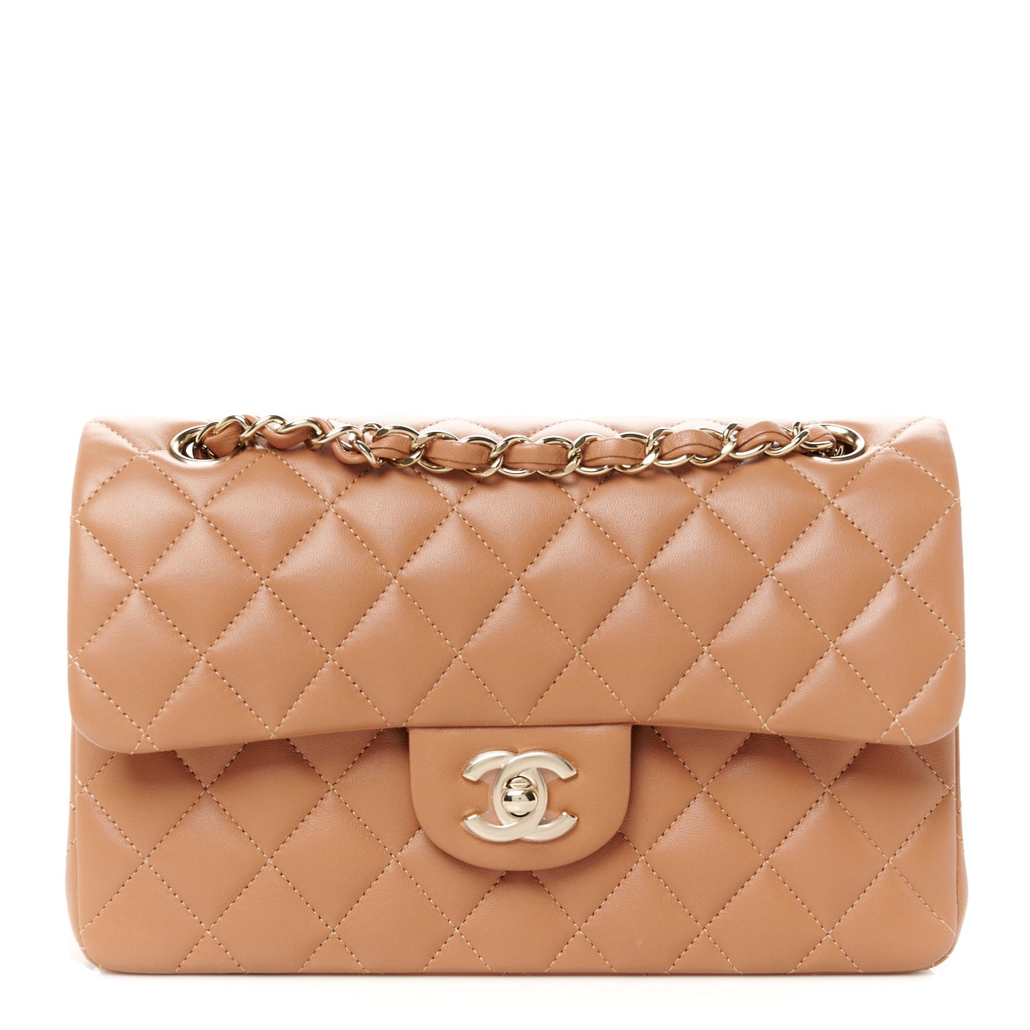 Lambskin Quilted Small Double Flap Brown