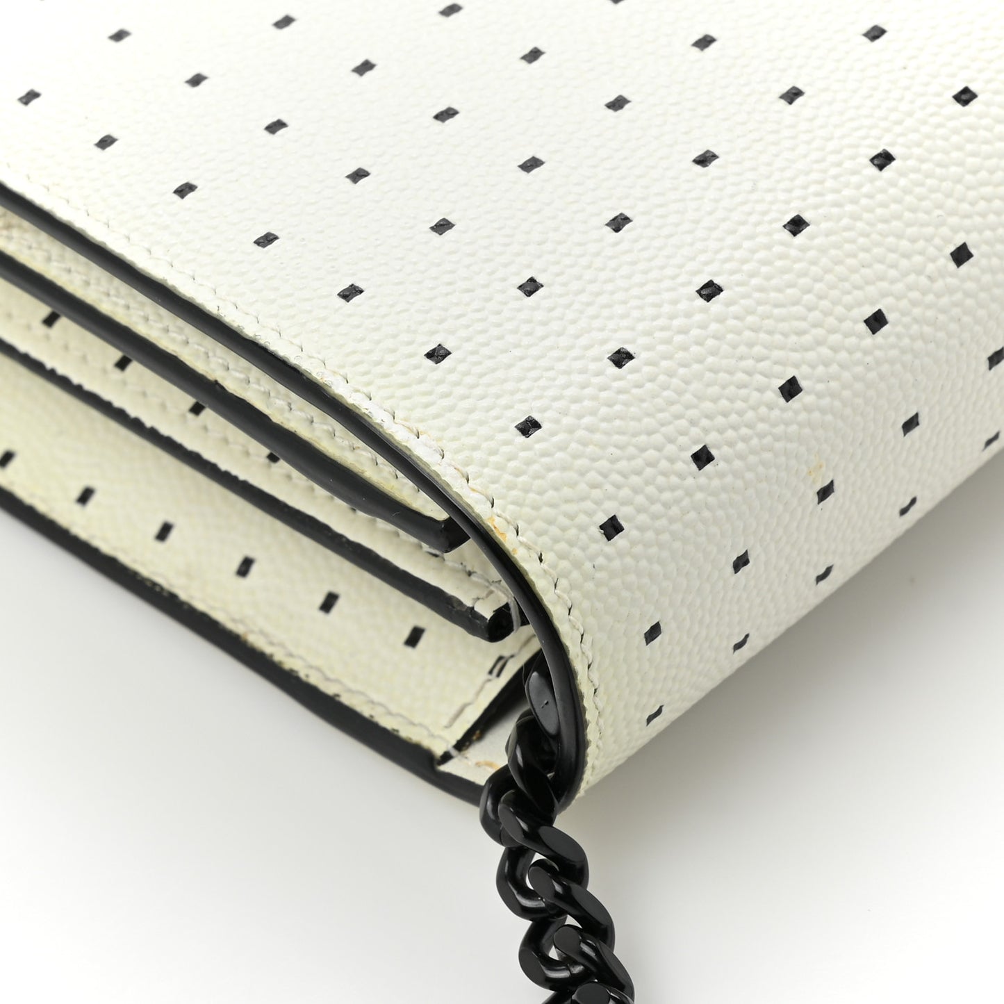 Grain De Poudre Square Dot Print Monogram Chain Wallet White Matte Black