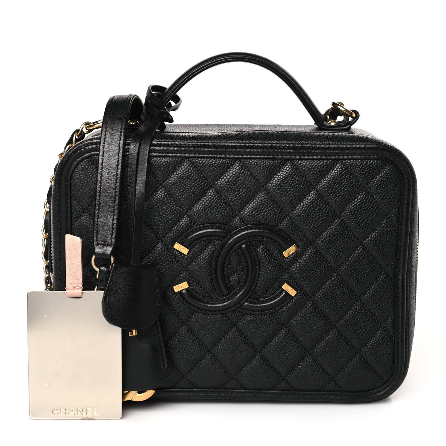 Caviar Quilted Large CC Filigree Vanity Case Black