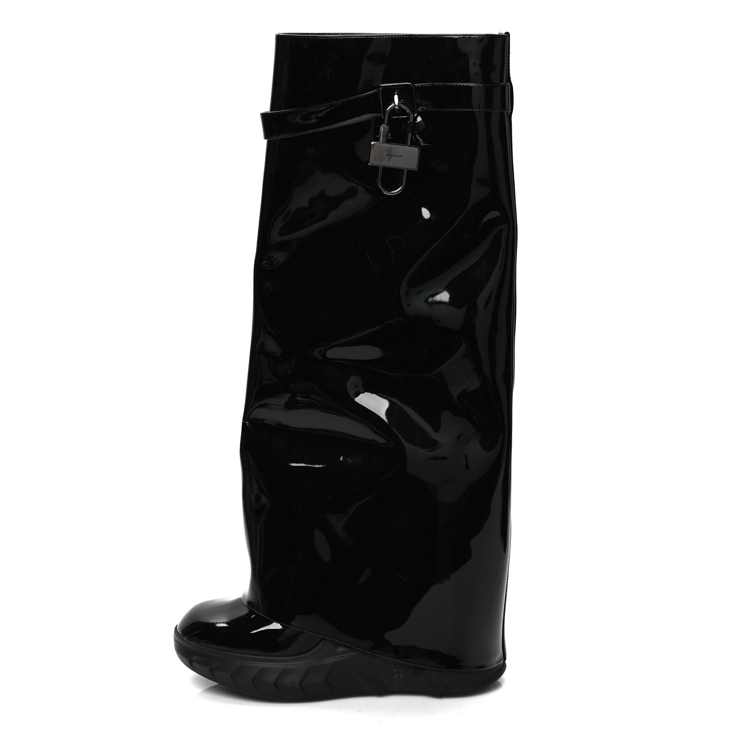 Givenchy Patent Shark Lock Biker Knee Boots 39 Black 1831833