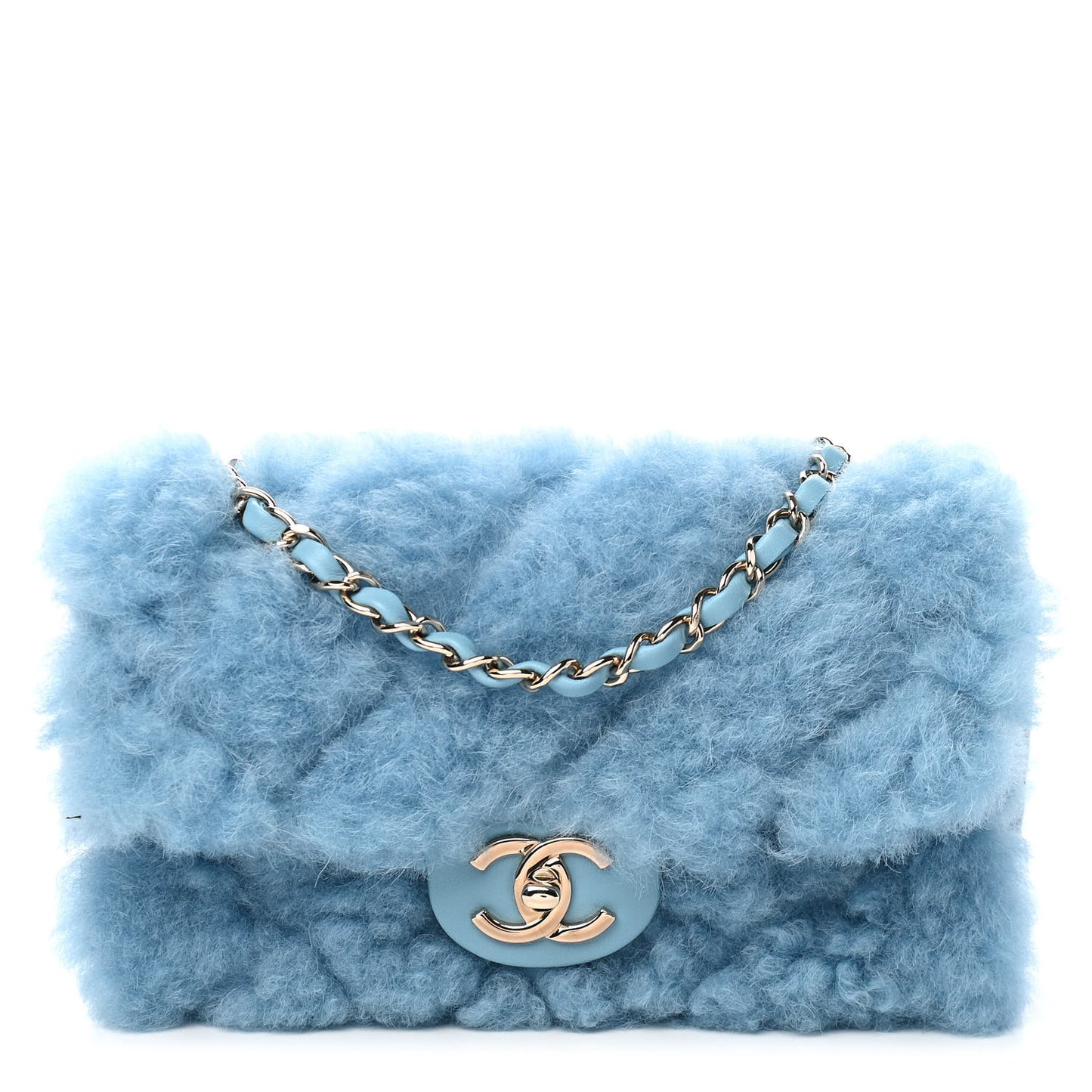 Shearling Lambskin Quilted Flap Blue