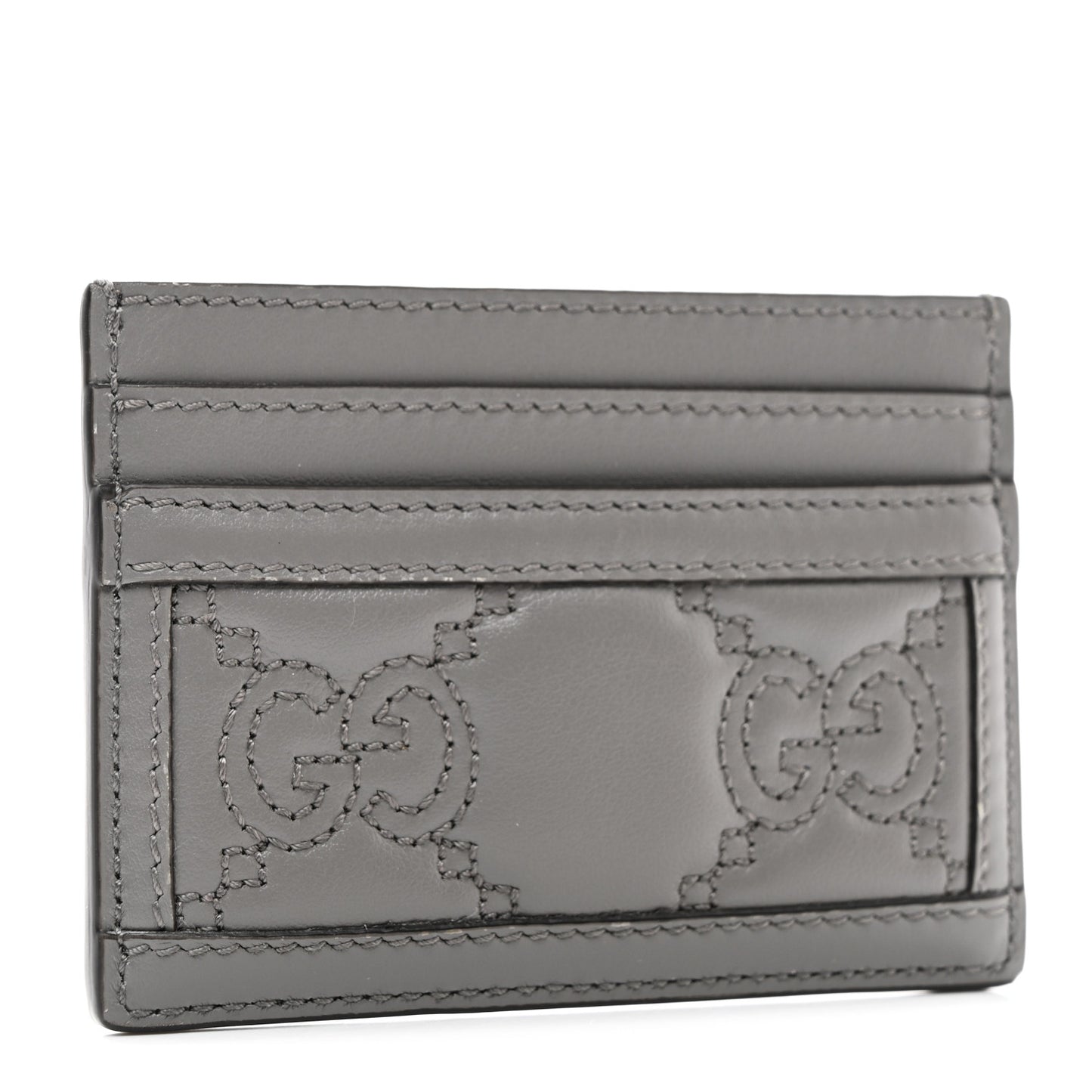 Calfskin GG Matelasse Card Holder Dusty Grey