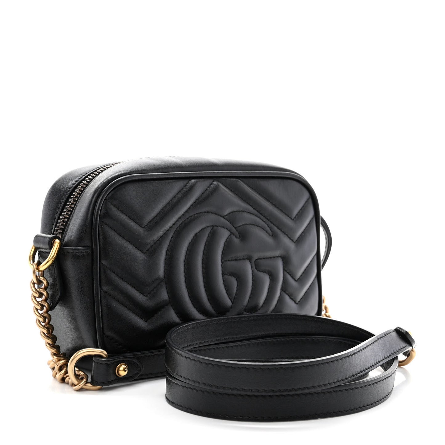 Calfskin Matelasse Mini GG Marmont Chain Shoulder Bag Black