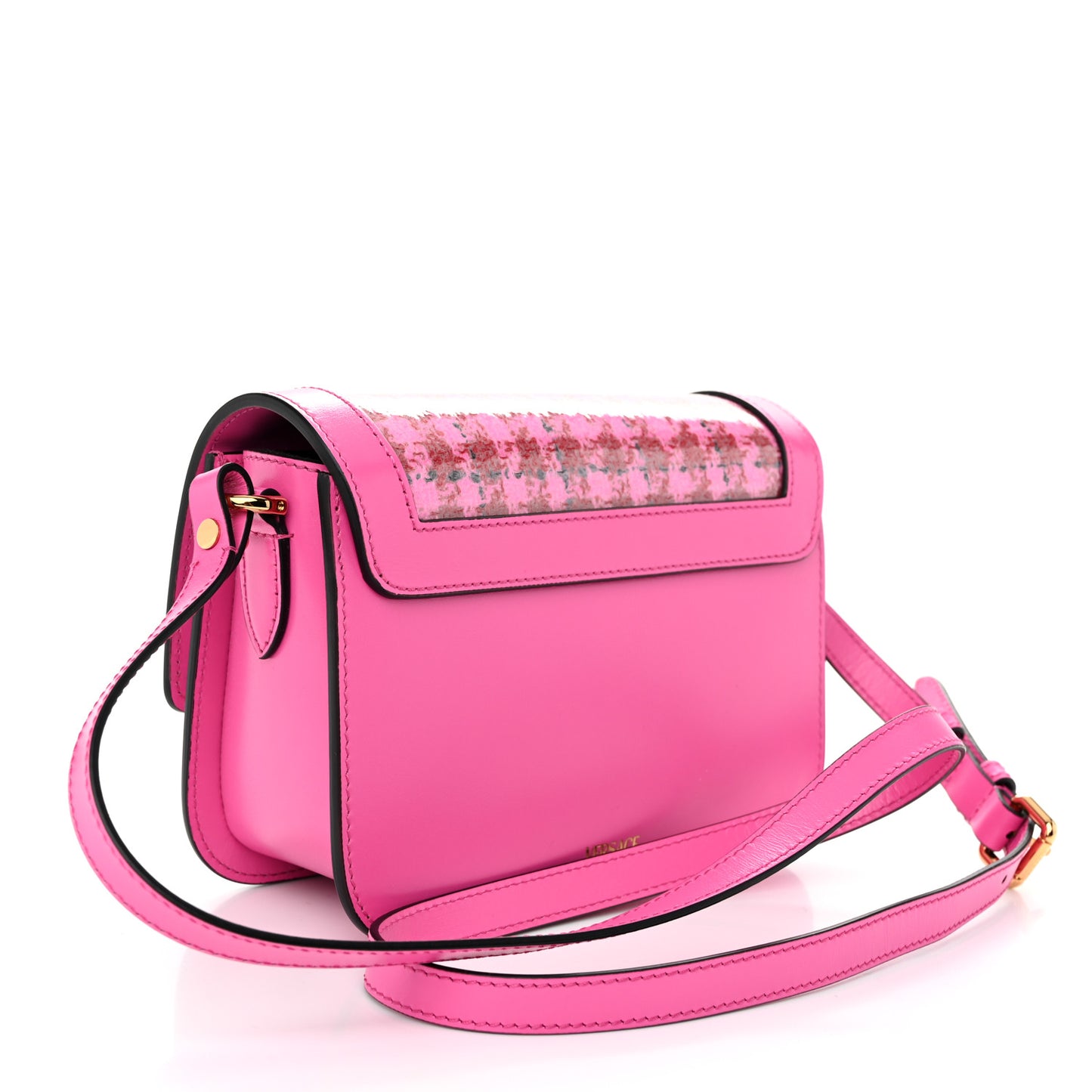 Calfskin Vinyl Small Houndstooth La Medusa Crossbody Bag Pink Multicolor
