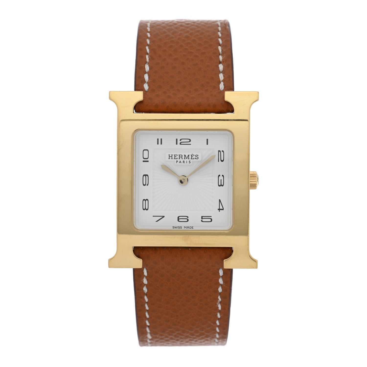 Hermes Stainless Steel Epsom 26mm Heure H Hour Quartz Watch Gold 1 of 5