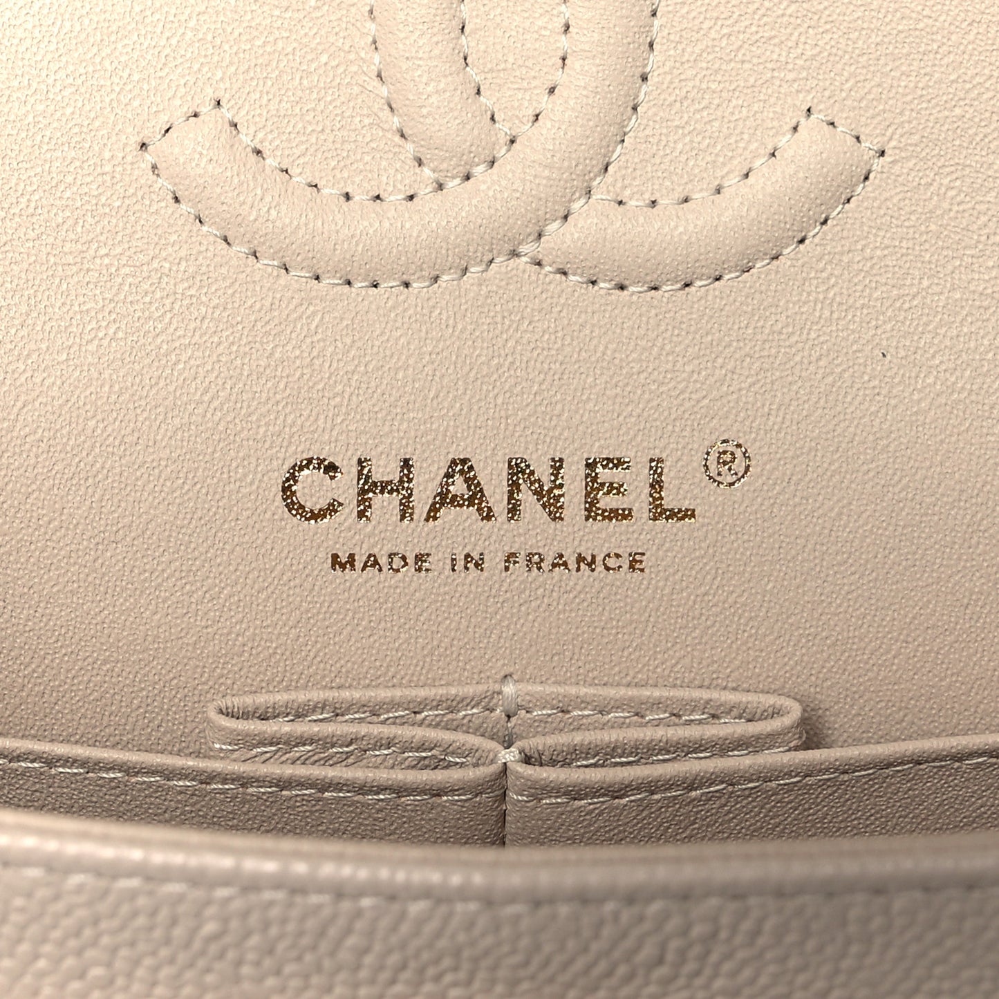 Caviar Chevron Quilted Small Double Flap Beige