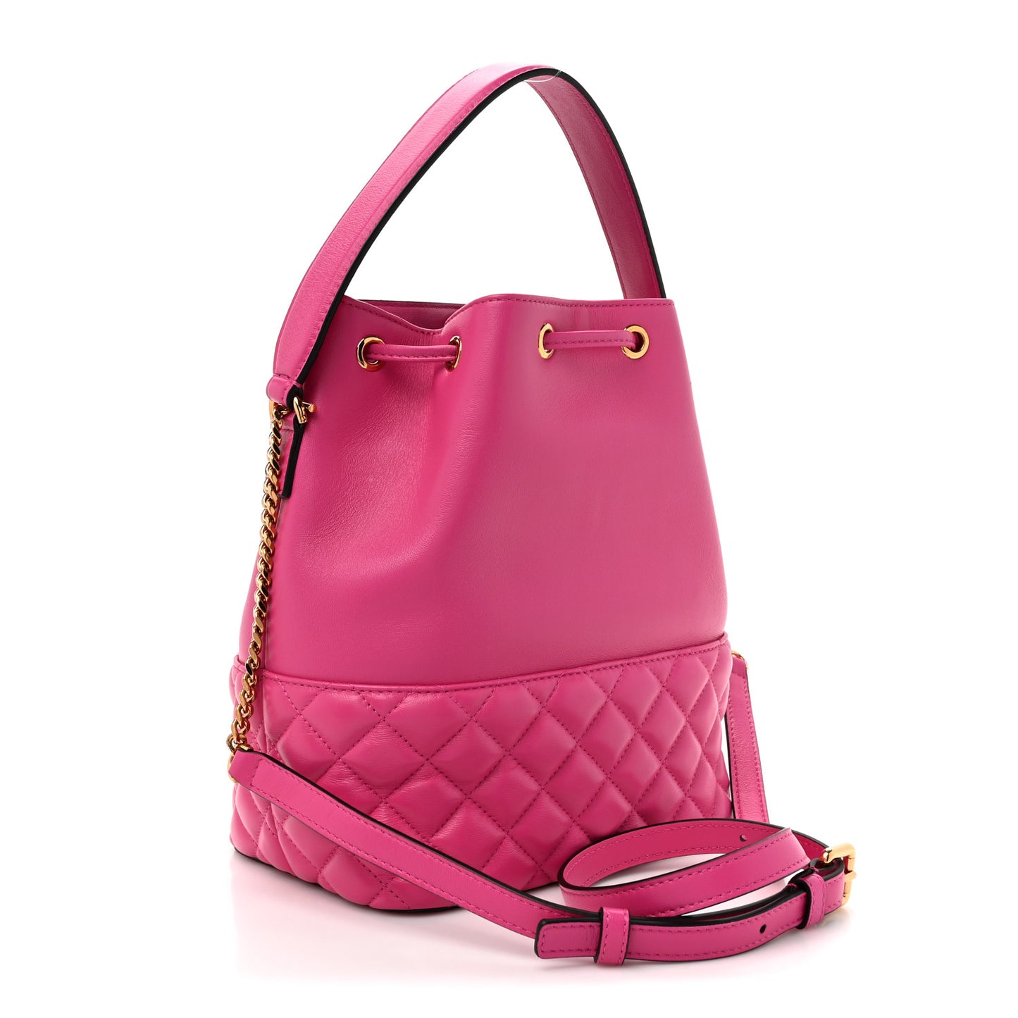 Nappa Quilted Medusa Top Handle Bucket Bag Fuchsia