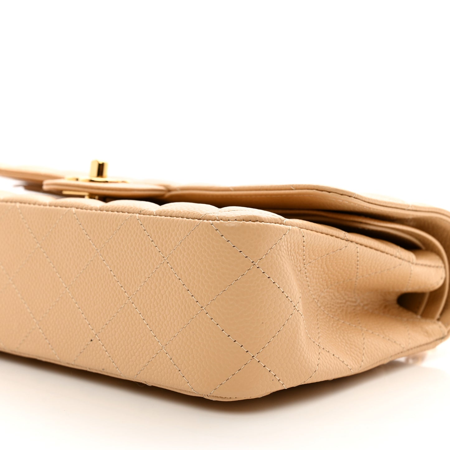 Caviar Quilted Medium Double Flap Beige