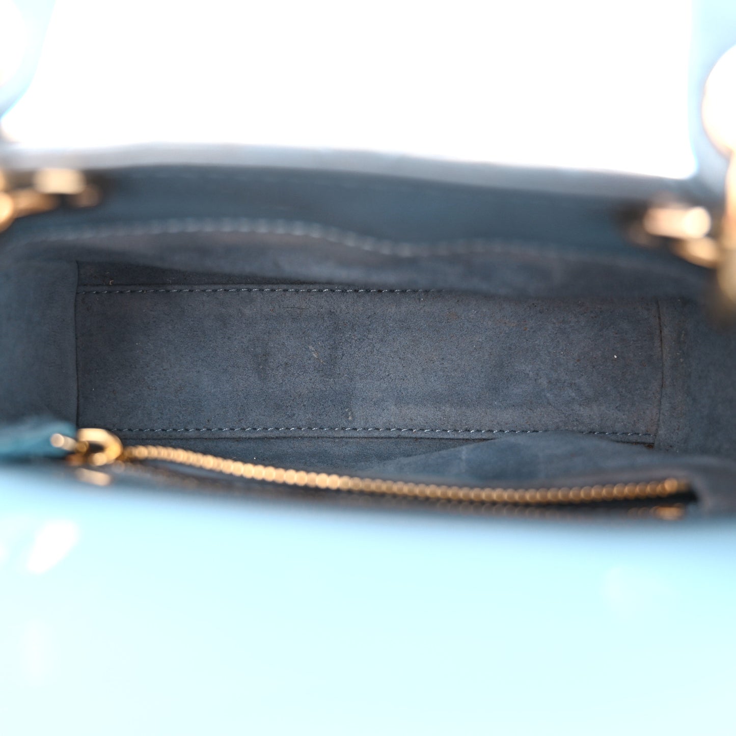 Patent Cannage Mini Lady Dior Light Blue
