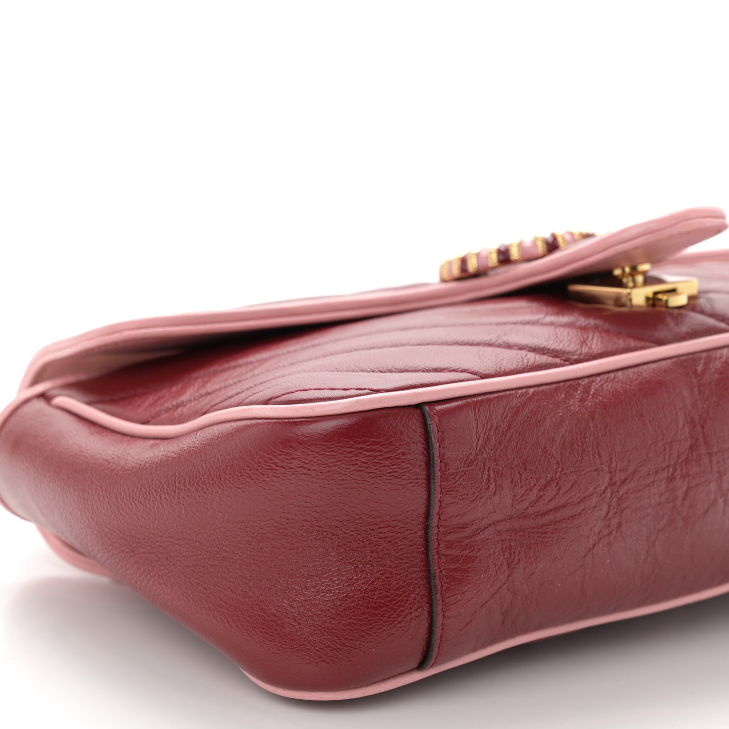 Azalea Calfskin Enamel Matelasse Diagonal Small Torchon GG Marmont Shoulder Bag New Cherry Red Wild Rose