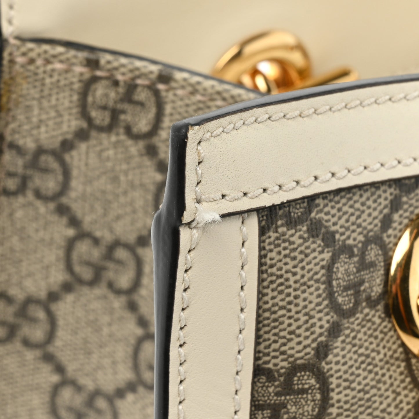 GG Supreme Monogram Moon Calfskin Small Padlock Tote Beige Ebony Mystic White