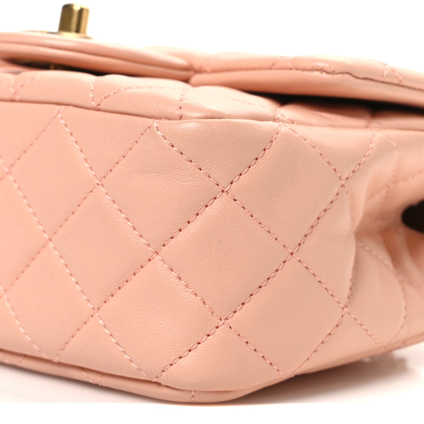 Lambskin Quilted Mini Pearl Crush Flap Light Orange