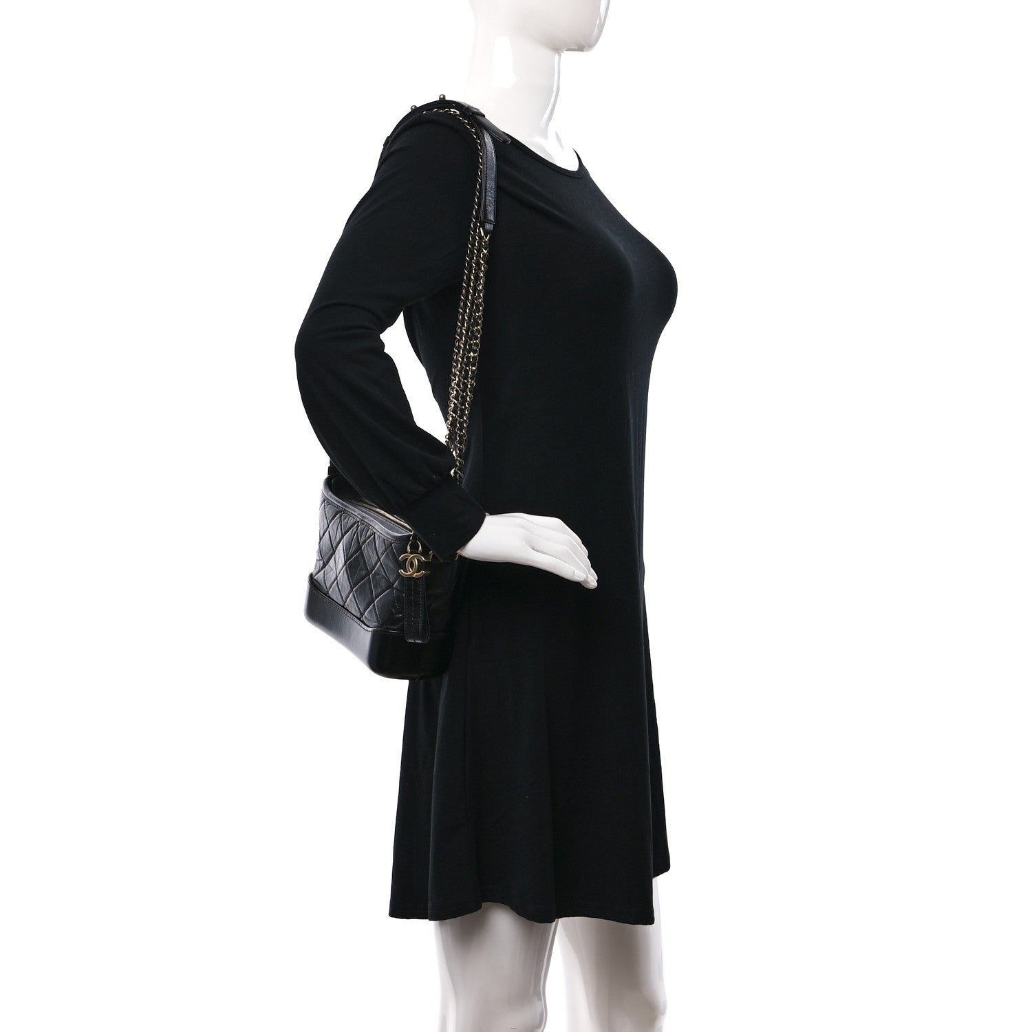 Chanel Aged Calfskin Quilted Small Gabrielle Hobo Black 2 of 9