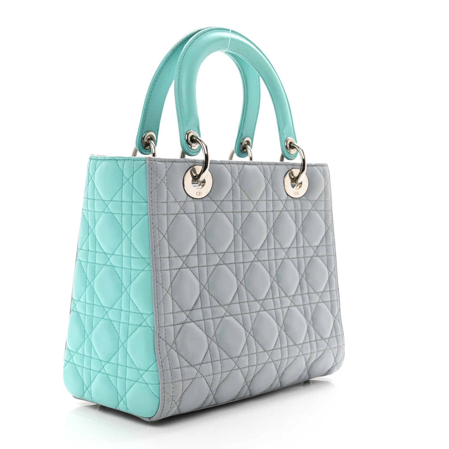 Christian Dior Lambskin Cannage Medium Bi-Color Lady Dior Grey Turquoise 3 of 13