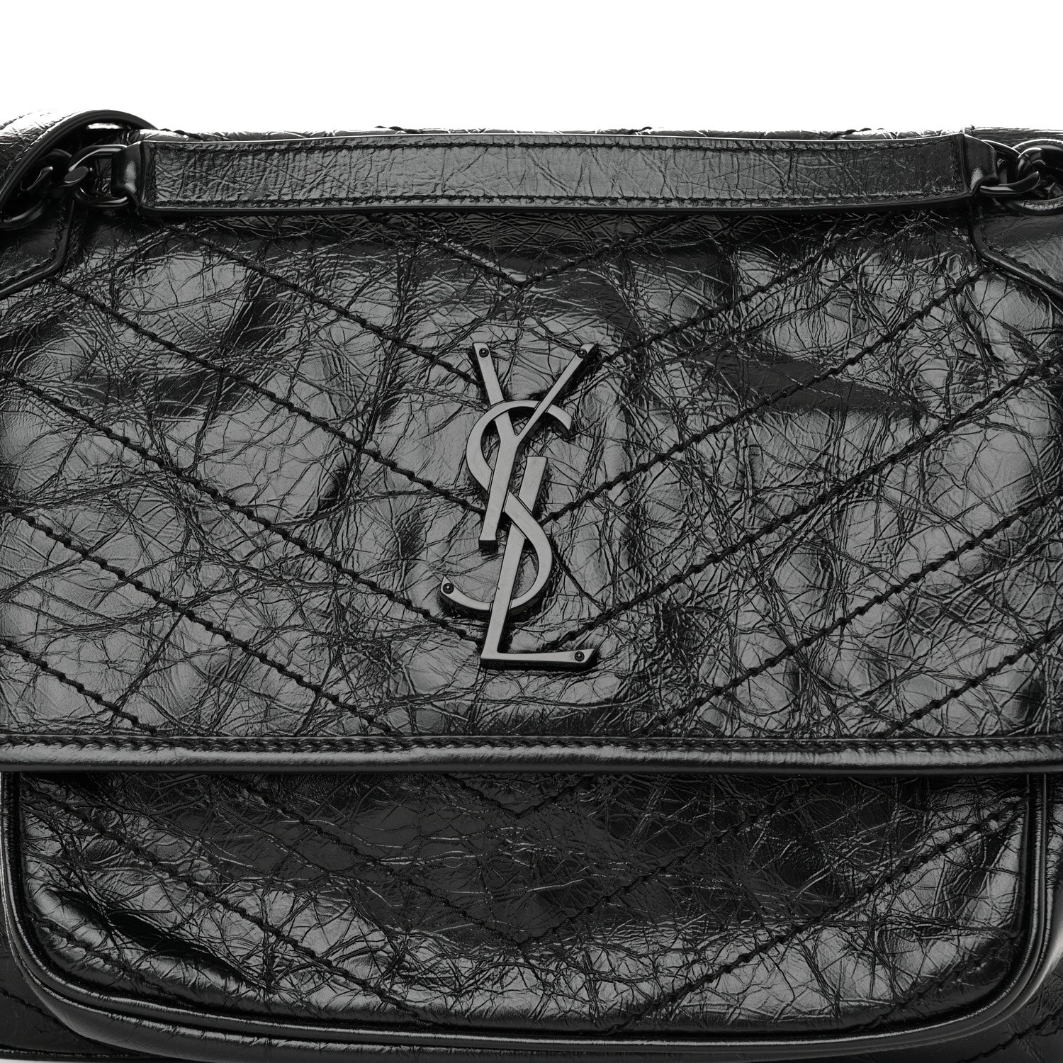Saint Laurent Crinkled Calfskin Matelasse Monogram Medium Niki Chain Satchel Black 8 of 10
