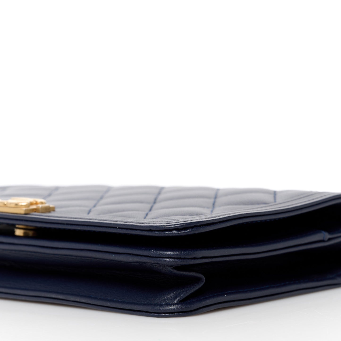 Lambskin Quilted Boy Wallet On Chain WOC Navy