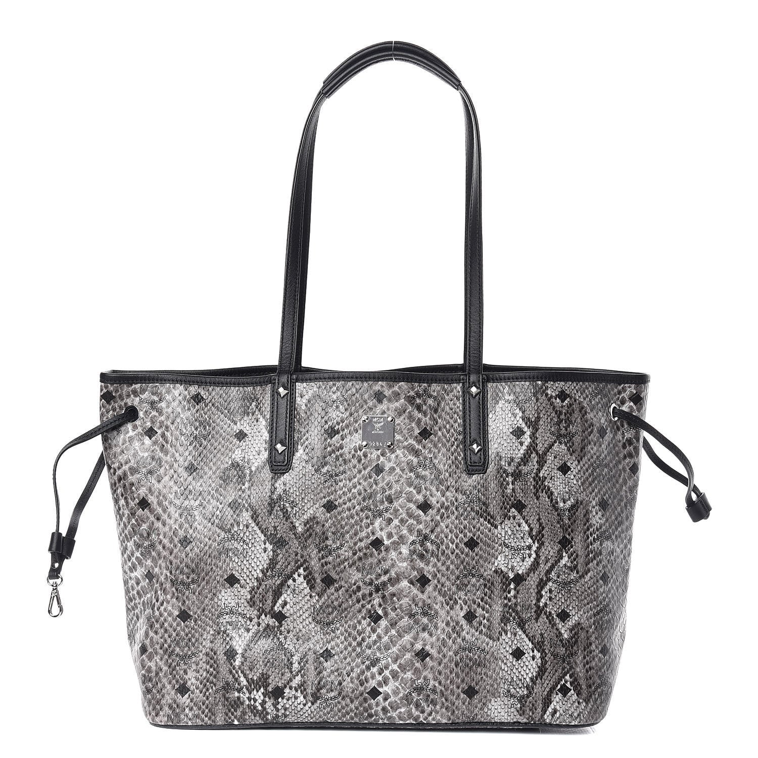 MCM Visetos Snakeskin Embossed Medium Shopper Tote Grey 439275
