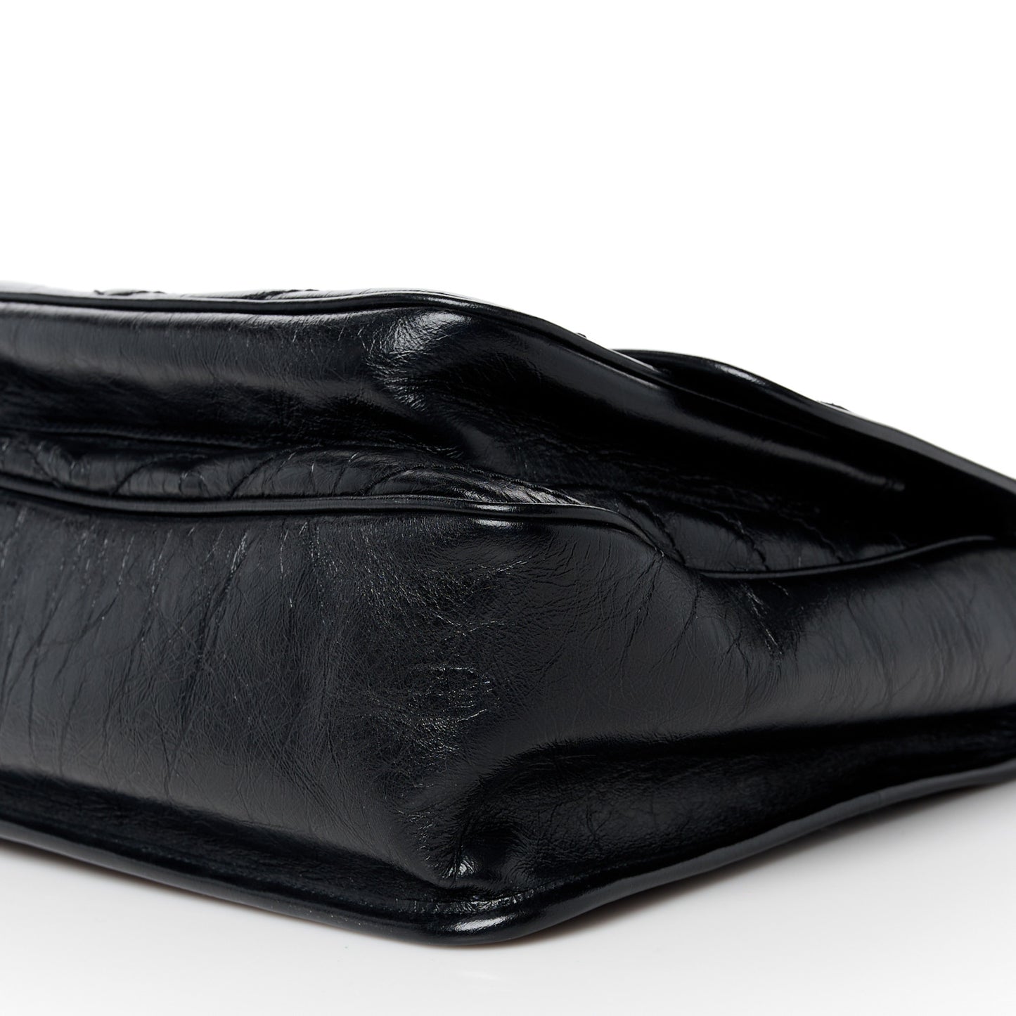 Crinkled Calfskin Matelasse Monogram Large Niki Chain Satchel Black
