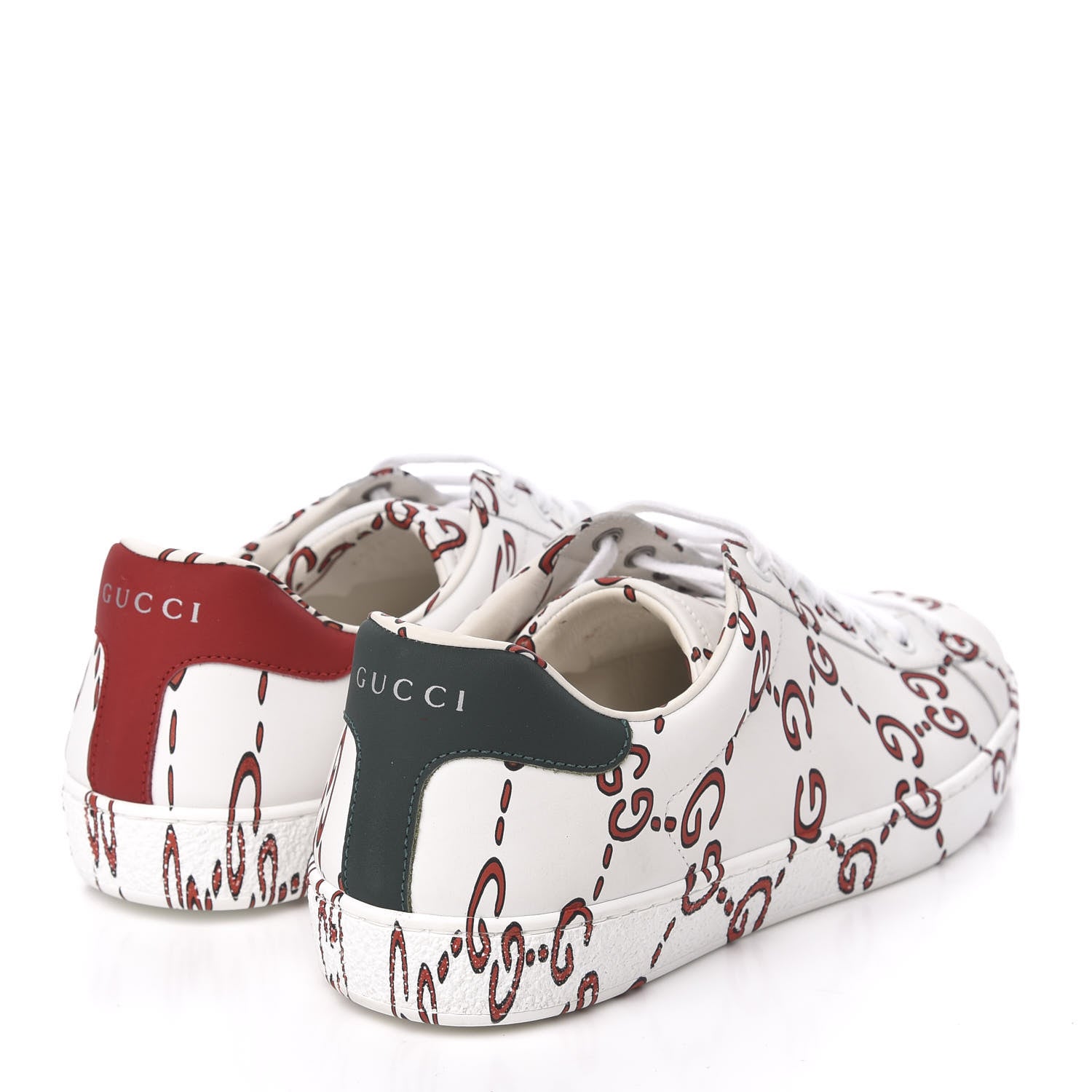Gucci Calfskin GucciGhost Print Mens Ace Sneakers 7 White Hibiscus Red 4 of 11