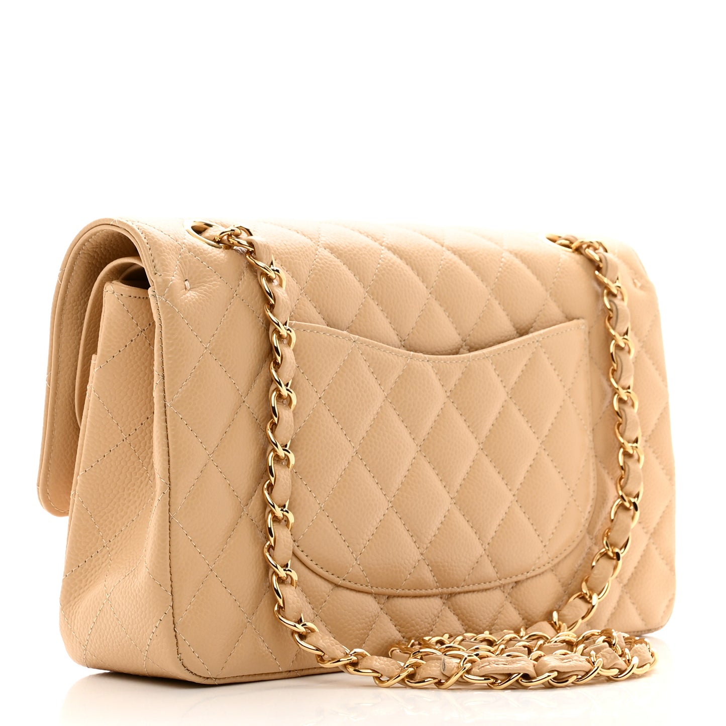 Caviar Quilted Medium Double Flap Beige